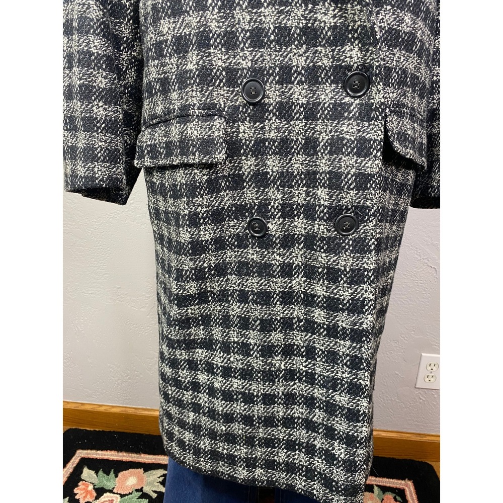 Vintage Houndstooth Double Breasted Wool Blend Trench Coat, Size 9/10 - Picture 5 of 10